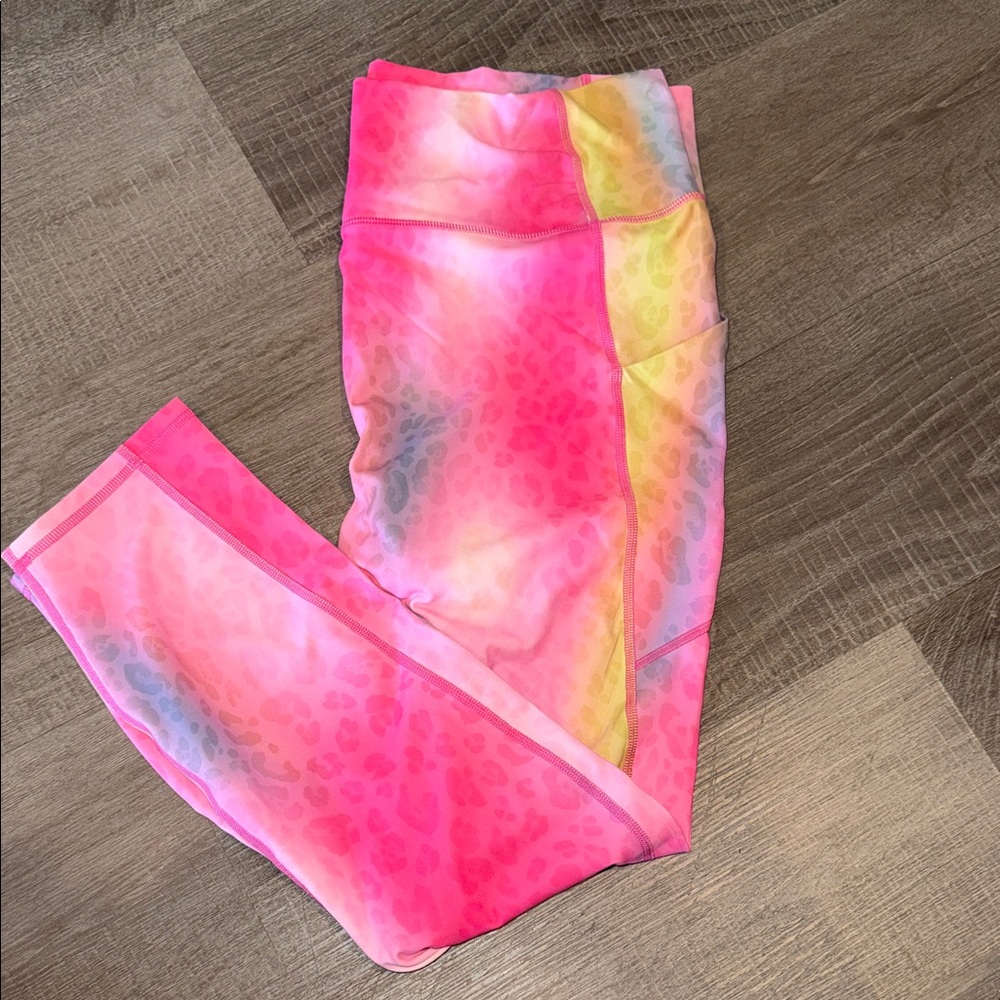 Fabletics Neon Pink Multicolor Leopard-Print Legg… - image 1